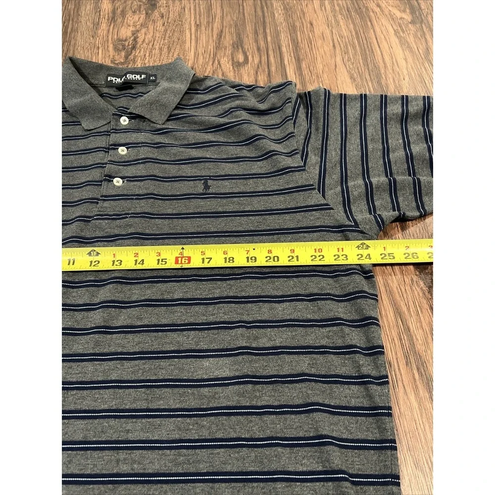 Polo Ralph Lauren Men's XL, Navy & Gray Striped Pique Knit Shirt.